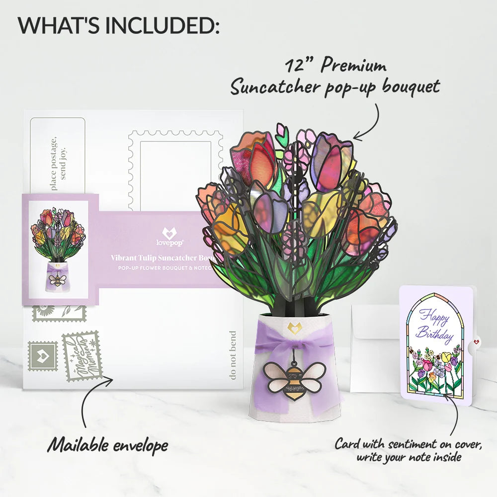 Vibrant Tulip Birthday Suncatcher Bouquet and Floral Arch Sentiment Set