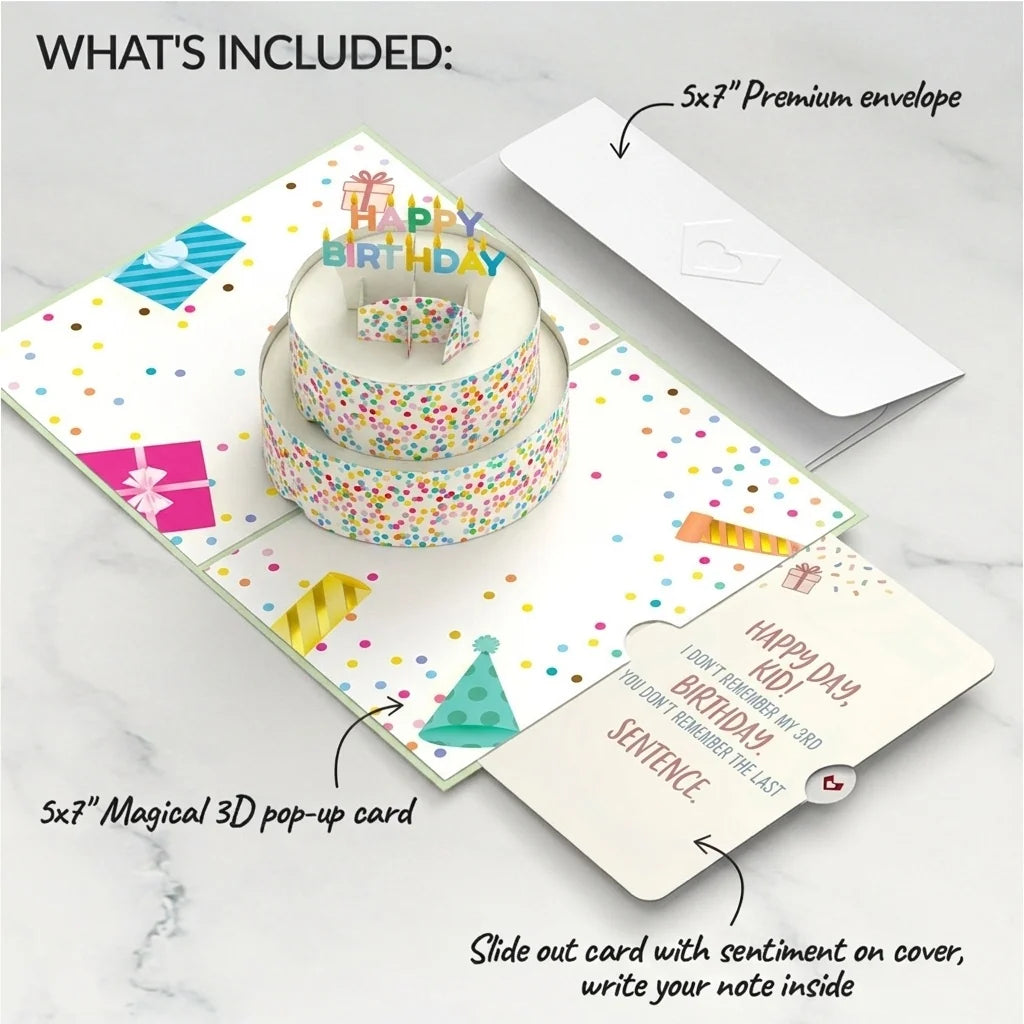 Sprinkles Birthday Cake Pop-Up Card and Last Sentence Sentiment Set for Kid