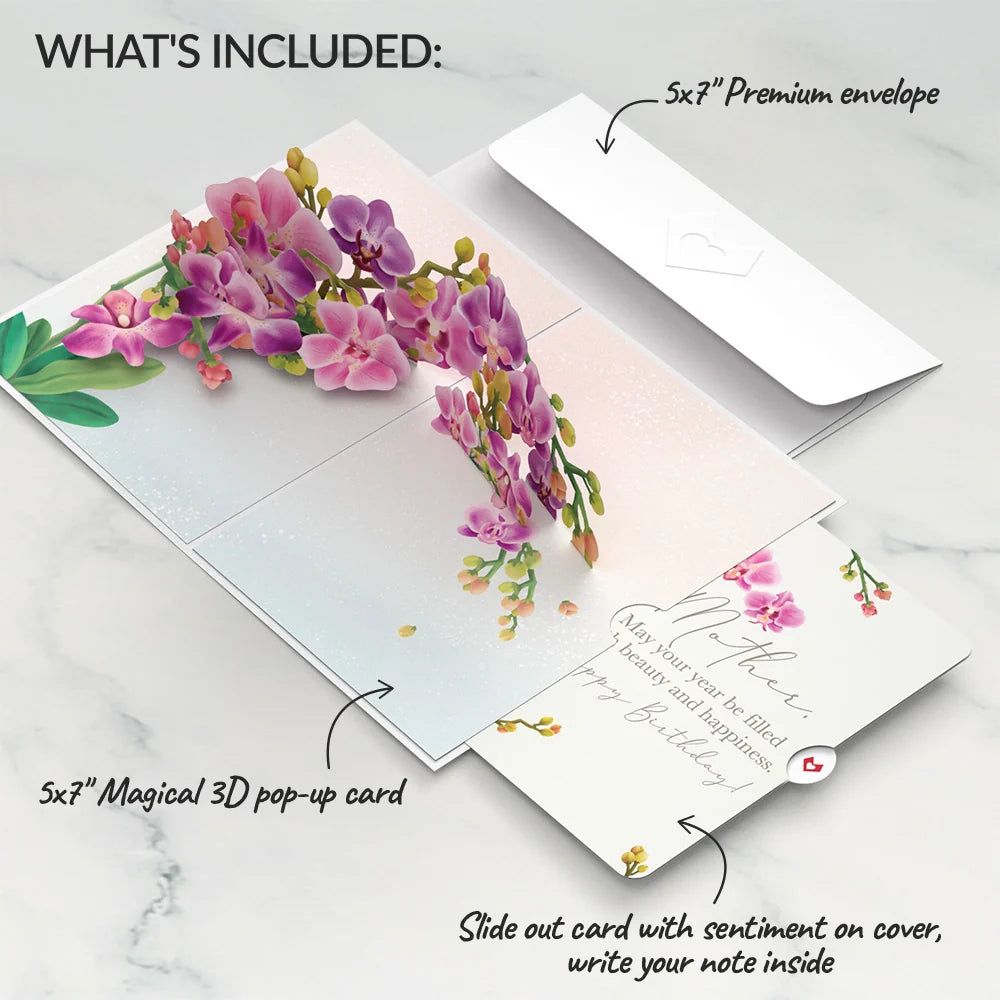 Watercolor Orchid Birthday Pop-Up Card and Sentiment Set for Mother