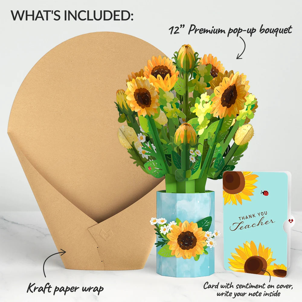 Sunflower Blooms Thank You Bouquet and Sentiment Set for Teacher