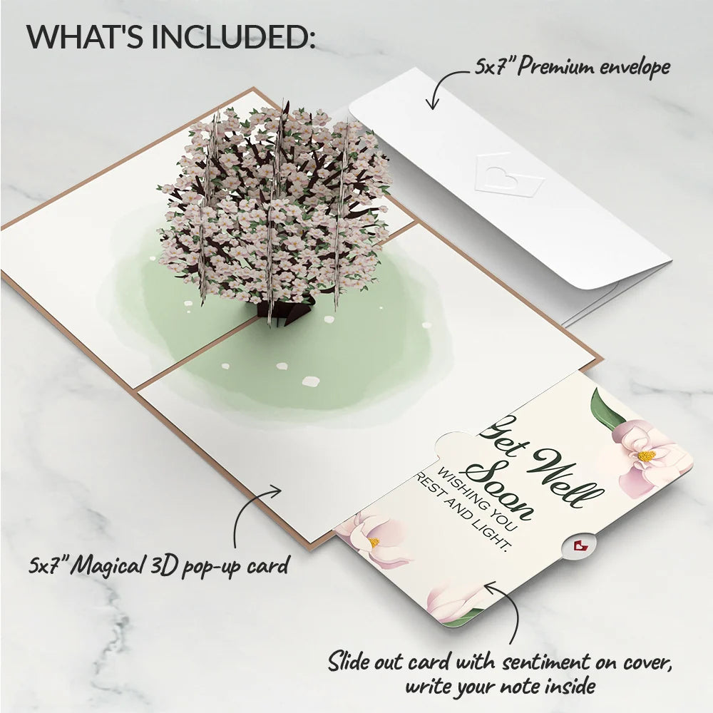 Pink Magnolia Tree Get Well Soon Pop-Up Card and Sentiment Set