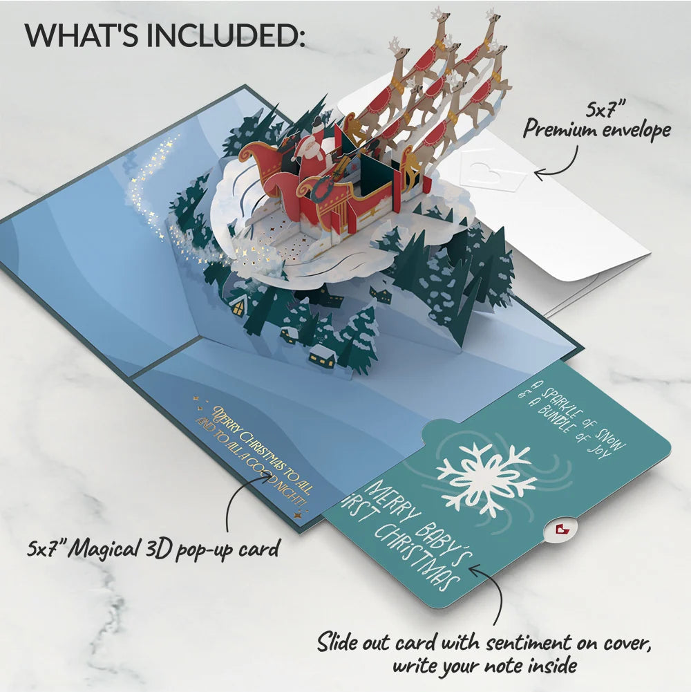 Night Sky Santa Sleigh First Christmas Pop-Up Card and Sentiment Set for Baby