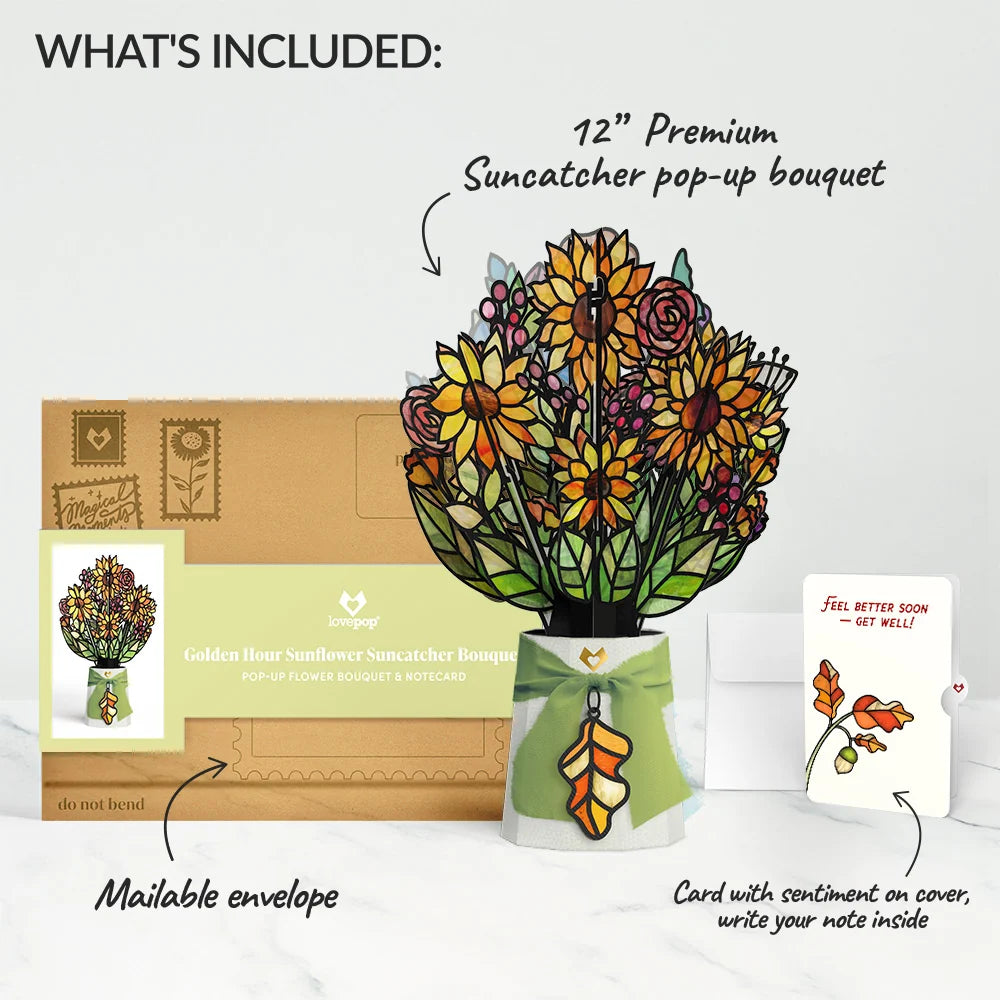 Golden Hour Sunflower Get Well Soon Suncatcher Bouquet and Sentiment Set