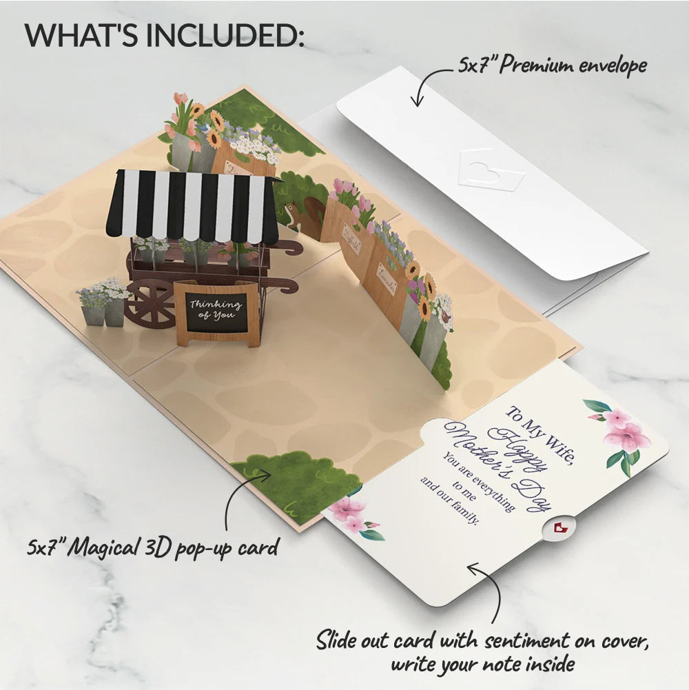 Thinking of You Flower Cart Mother's Day Pop-Up Card and Sentiment Set for Wife
