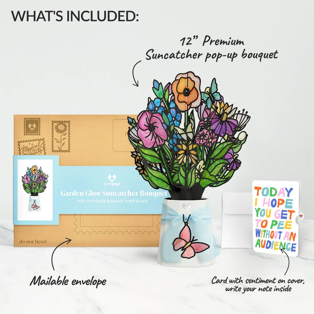 Garden Glow Suncatcher Bouquet and Parenthood Humor Sentiment Set