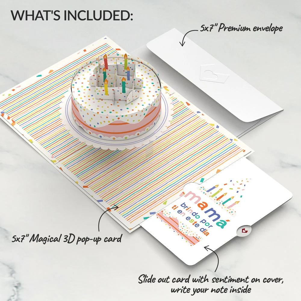 Happy Birthday to You! Confetti Cake Pop-Up Card and Sentiment Set for Spanish Mom