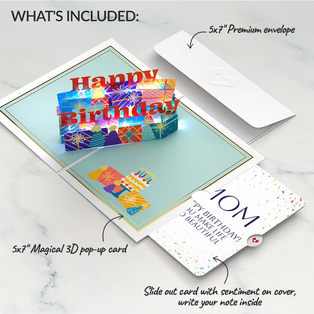 Wishing You a Happy Birthday Music and Lights Pop-Up Card and Beautiful Life Sentiment Set for Mom