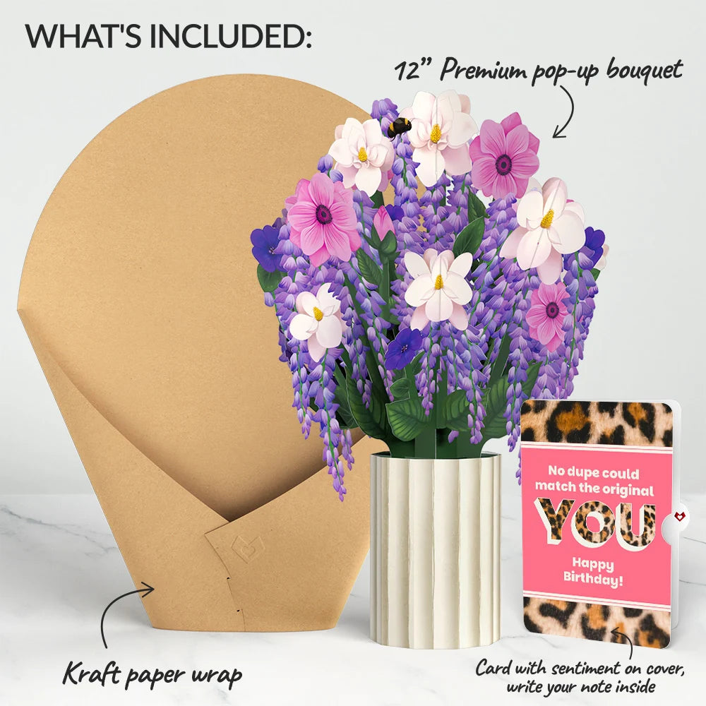 Wisteria Birthday Bouquet and The original YOU Sentiment Set