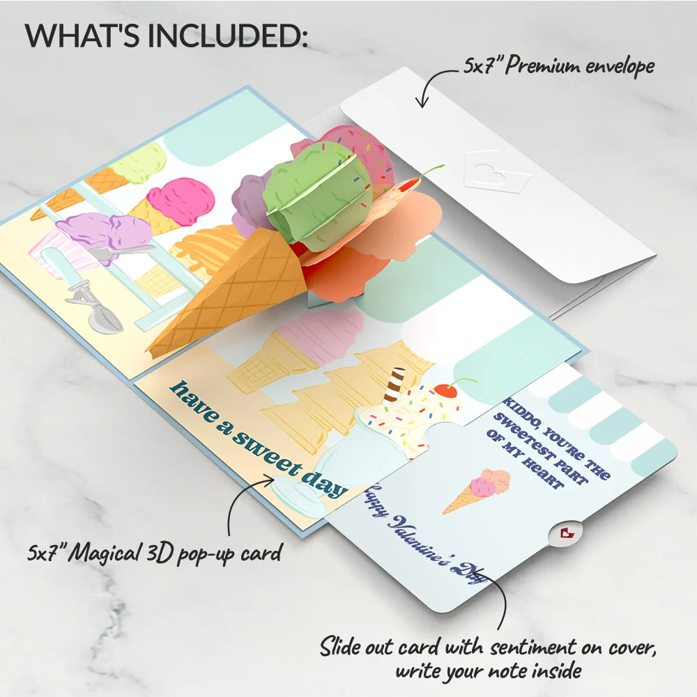 Sweet Day Ice Cream Valentine Pop-Up Card and Sentiment Set for Kid