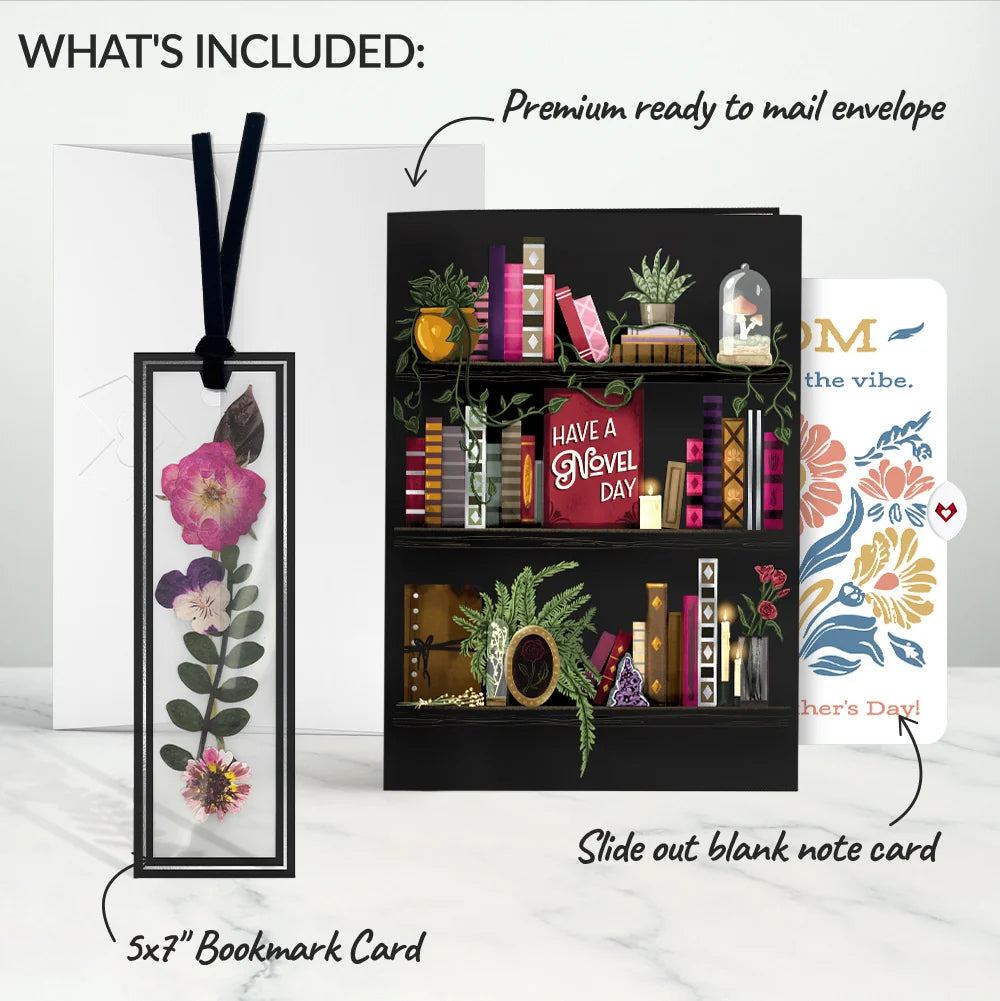 Novel Day Mother’s Day Petal Pressed™ Bookmark Card and Folk Art Bloom Sentiment Set for Mom