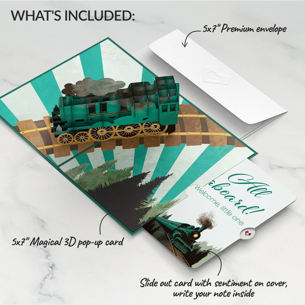 Classic Train New Baby Pop-Up Card and Sentiment Set