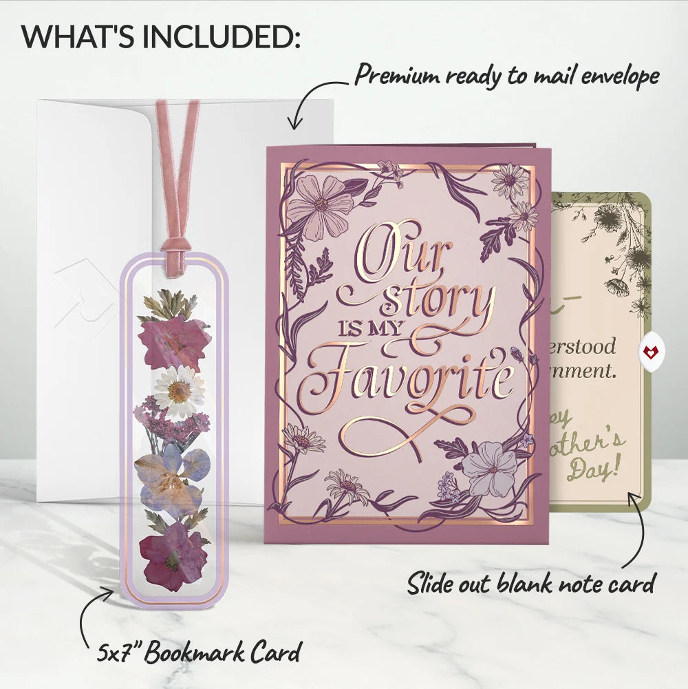 Our Story Mother’s Day Petal Pressed™ Bookmark Card and Vintage Sketch Garden Sentiment Set for Mom