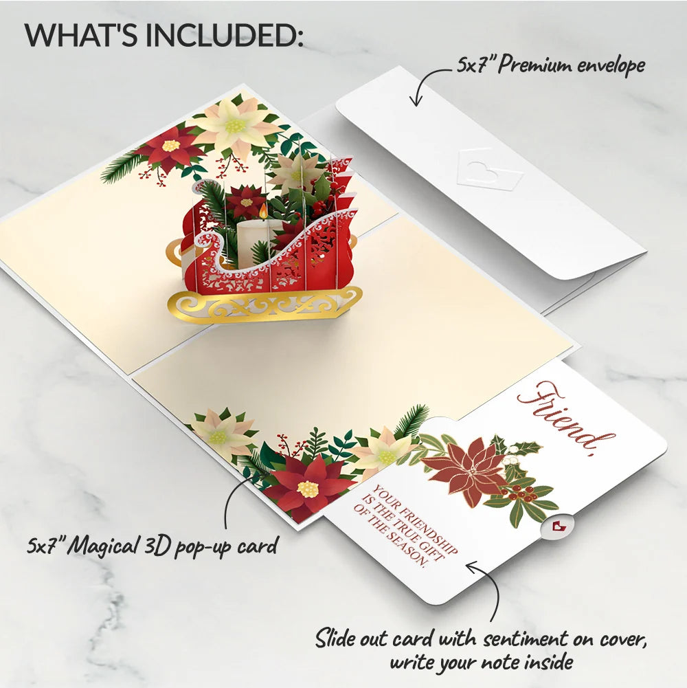 Holiday Poinsettia Sleigh Pop-Up Card and Sentiment Set for Friend