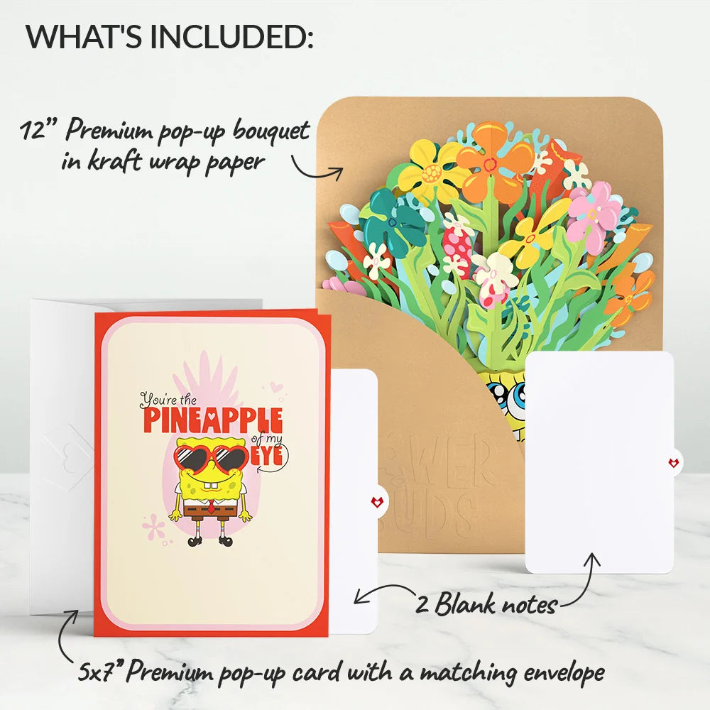 SpongeBob SquarePants Valentine’s Day Pop-Up Card & Flower Buds Bouquet Bundle