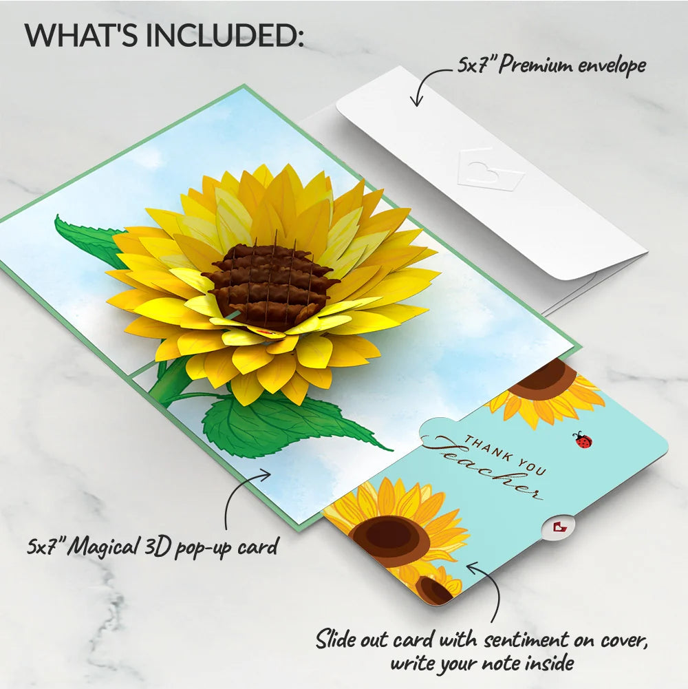 Sunflower Bloom Thank You Pop-Up Card and Sentiment Set for Teacher