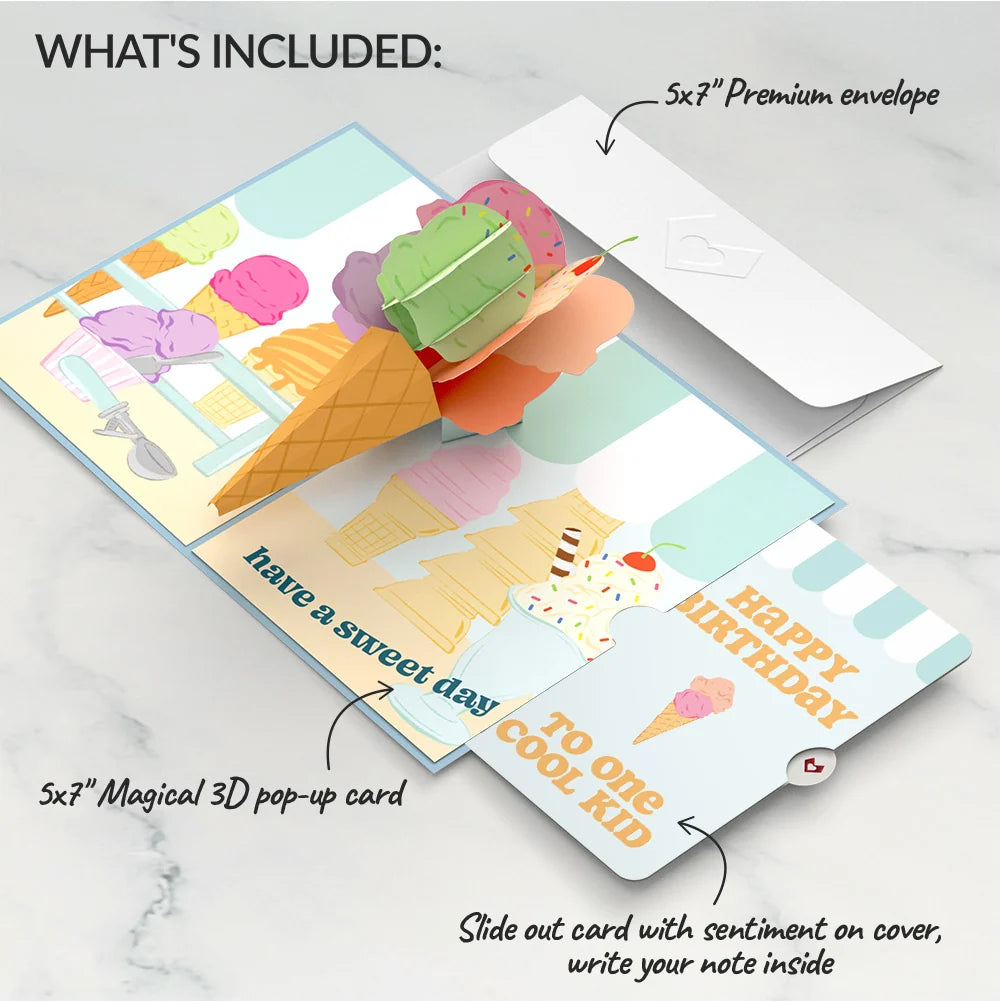 Sweet Day Ice Cream Birthday Pop-Up Card and Sentiment Set for Kid