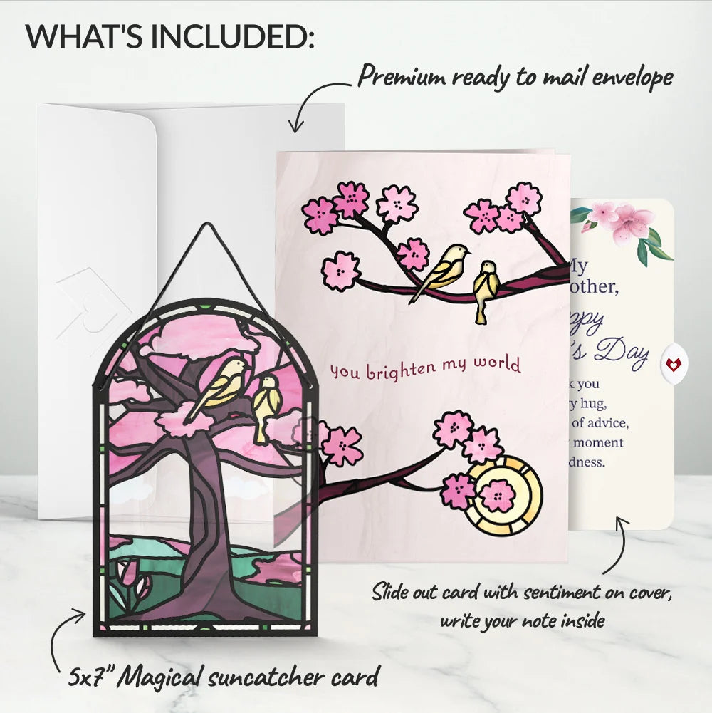 You Brighten My World Birds Mother's Day Suncatcher Card and Sentiment Set for Step-Mother