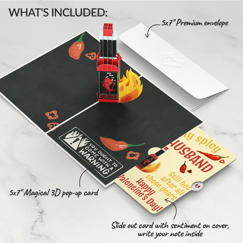 You’re So Hot - Hot Sauce Valentine Pop-Up Card and Sentiment Set for Husband