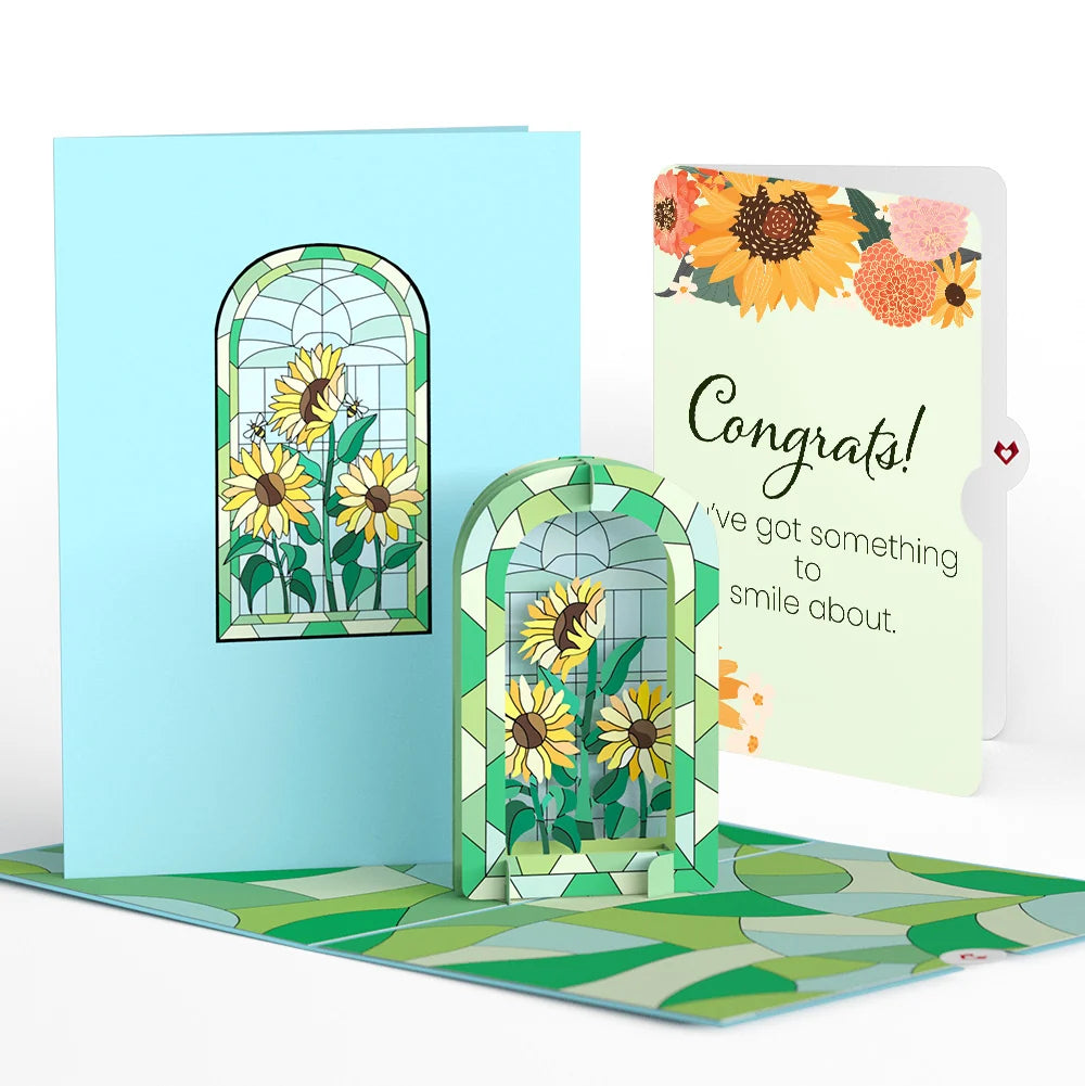 Stained Glass Sunflowers Congratulations Pop-Up Card and Sentiment Set