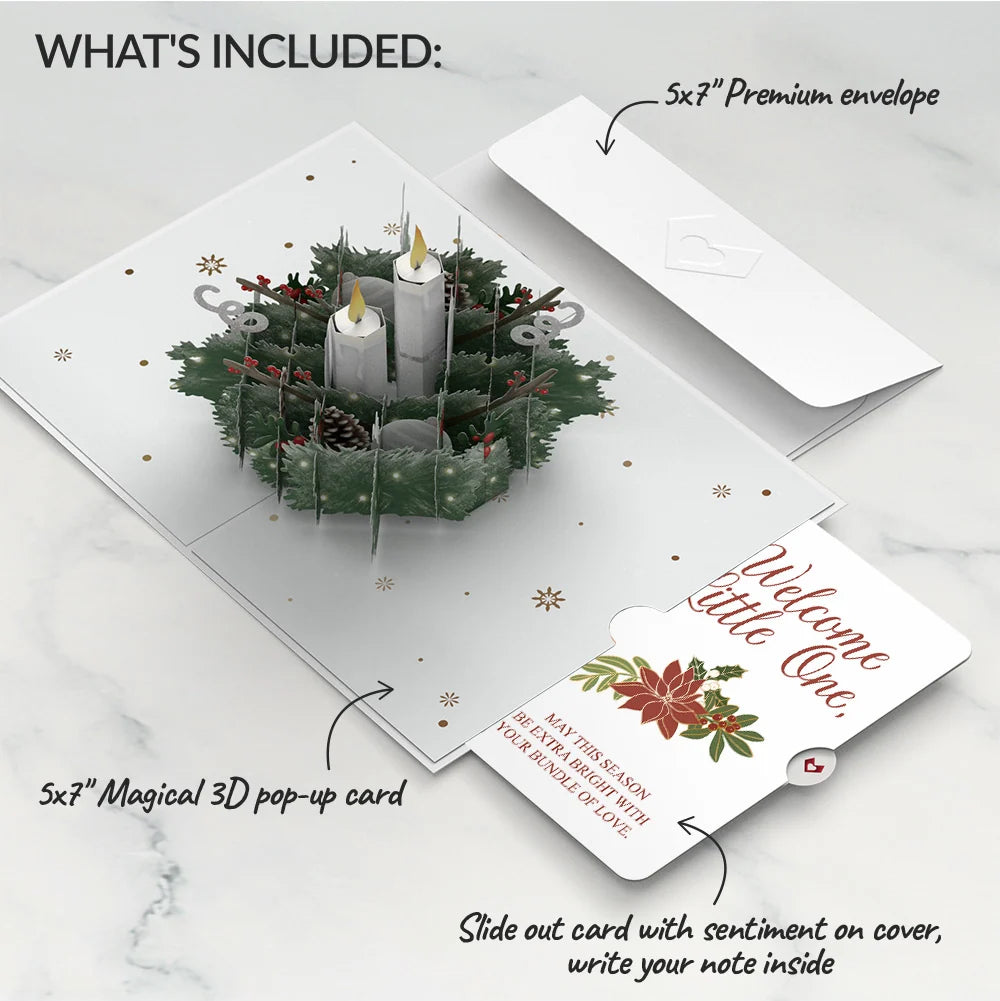 Winter Greens Christmas Candle Pop-Up Card and Sentiment Set for Baby