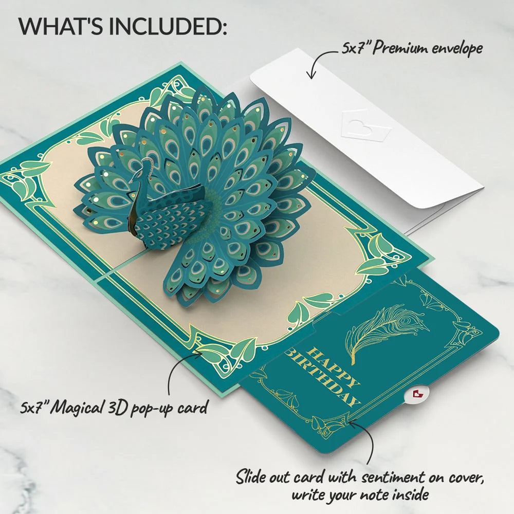 Art Deco Peacock Birthday Pop-Up Card and Sentiment Set
