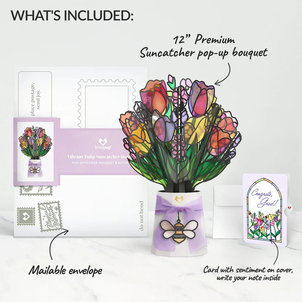 Vibrant Tulip Graduations Suncatcher Bouquet and Sentiment Set