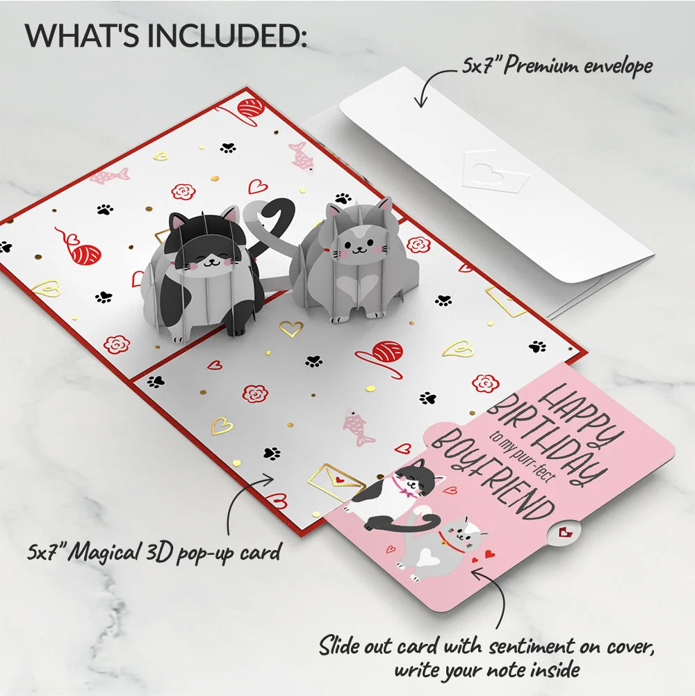Love Cats Birthday Pop-Up Card and Sentiment Set for Boyfriend