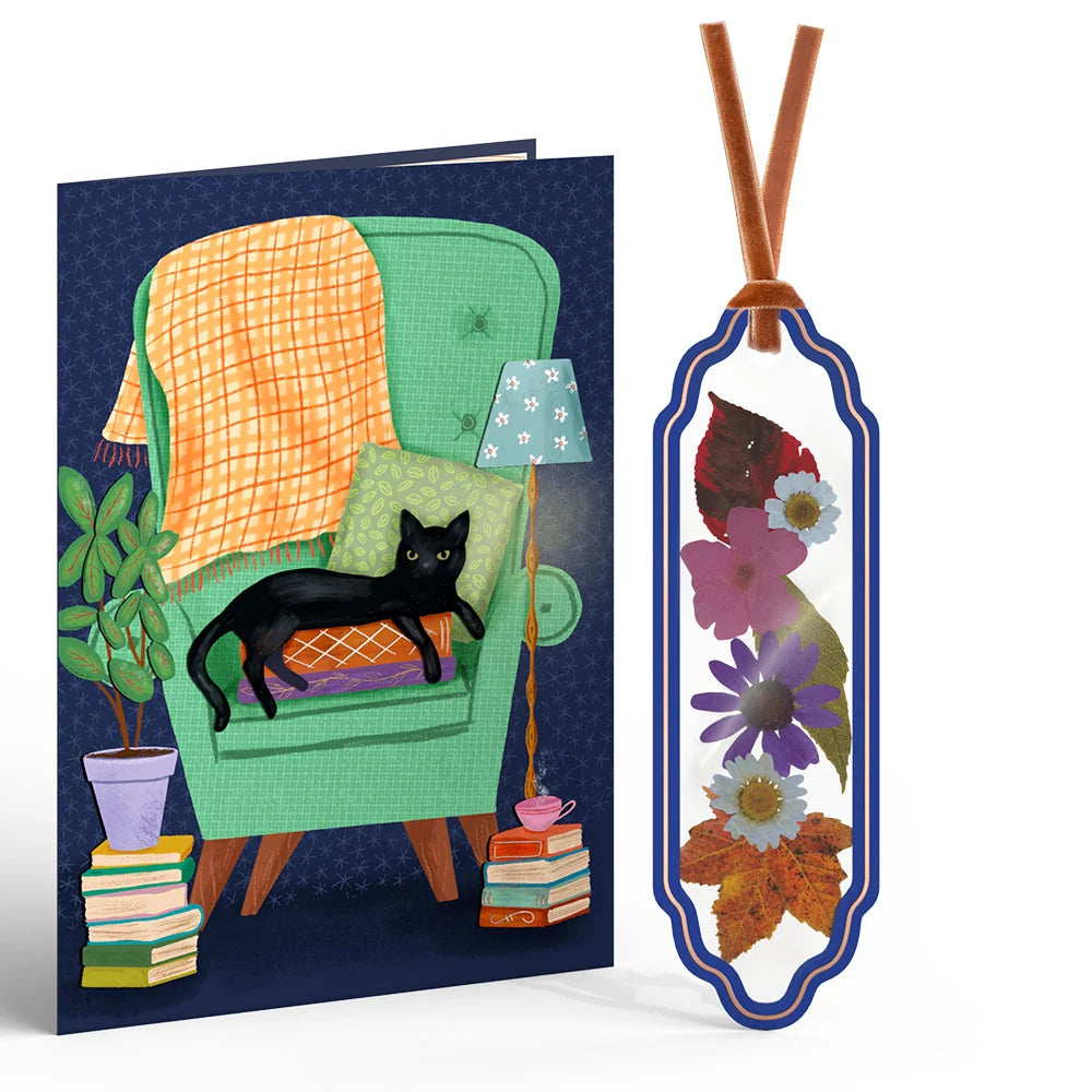 Cozy Cat Petal Pressed™ Bookmark Card