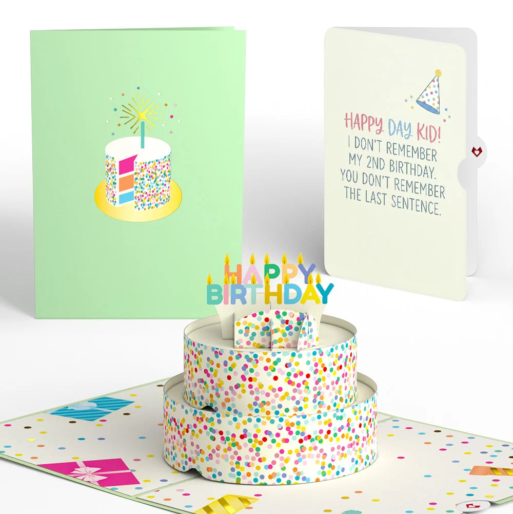 Sprinkles Birthday Cake Pop-Up Card and Memory Joke Sentiment Set for Kid