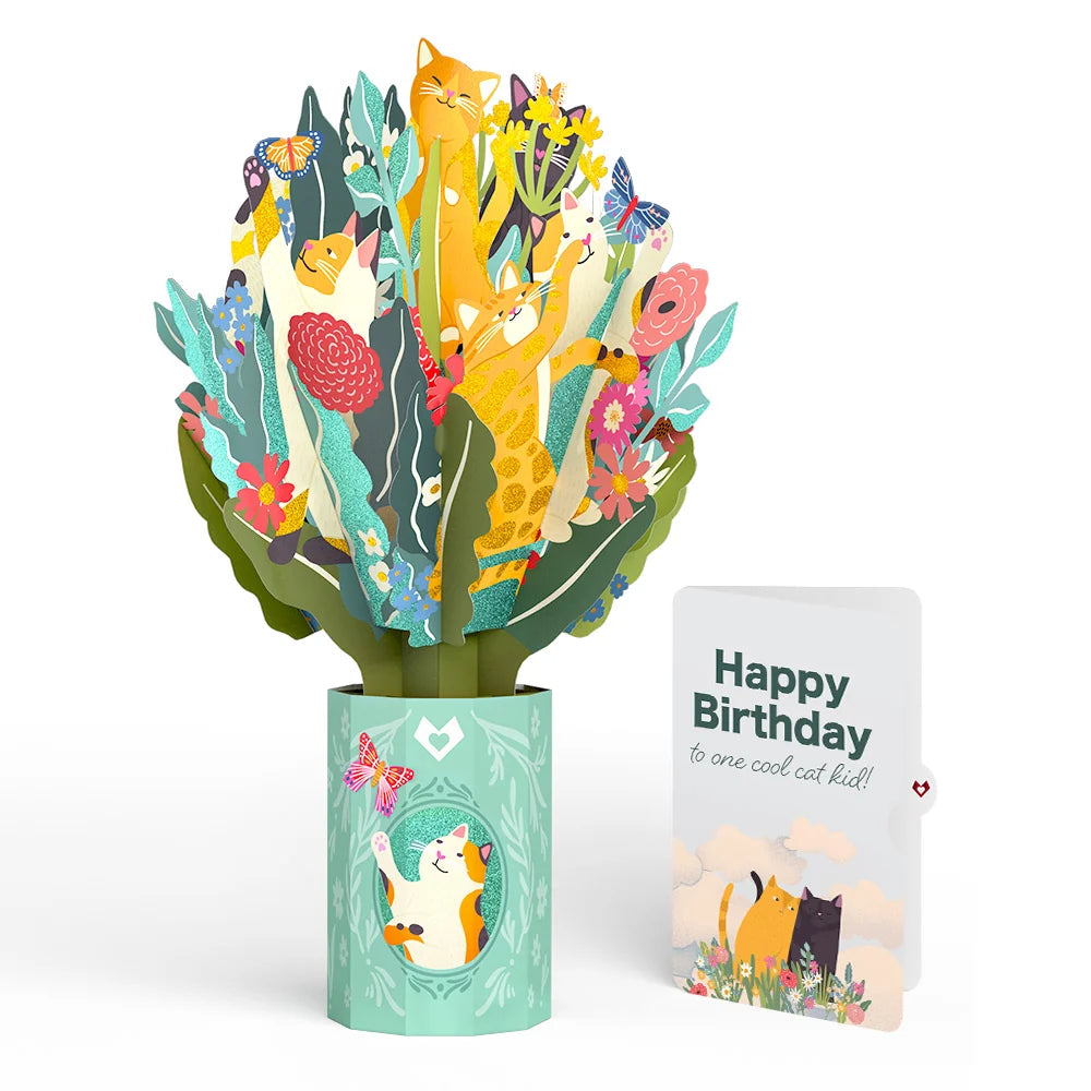 Feline Fancy Birthday Glitter Bouquet and Sentiment Set for Kid