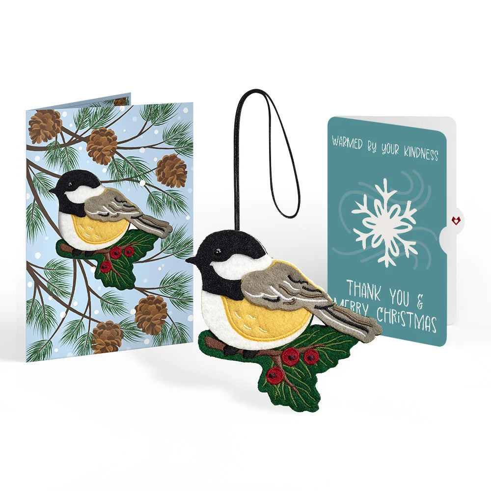 Winter Chickadee HeartFelt Charm Card™ and Snowflake Kindness Christmas Sentiment Set