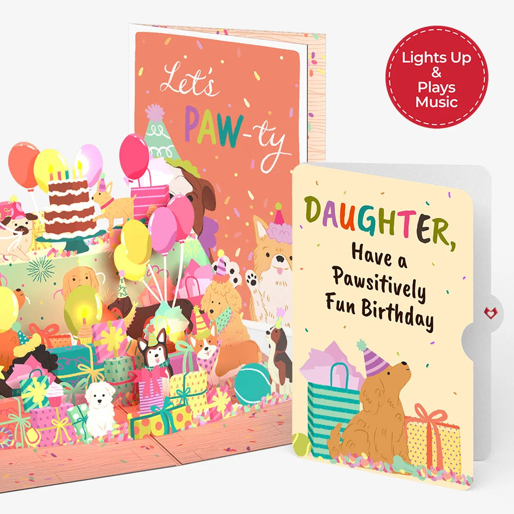 Birthday Pawty Pups Music and Lights Pop-Up Card and Sentiment Set for Daughter