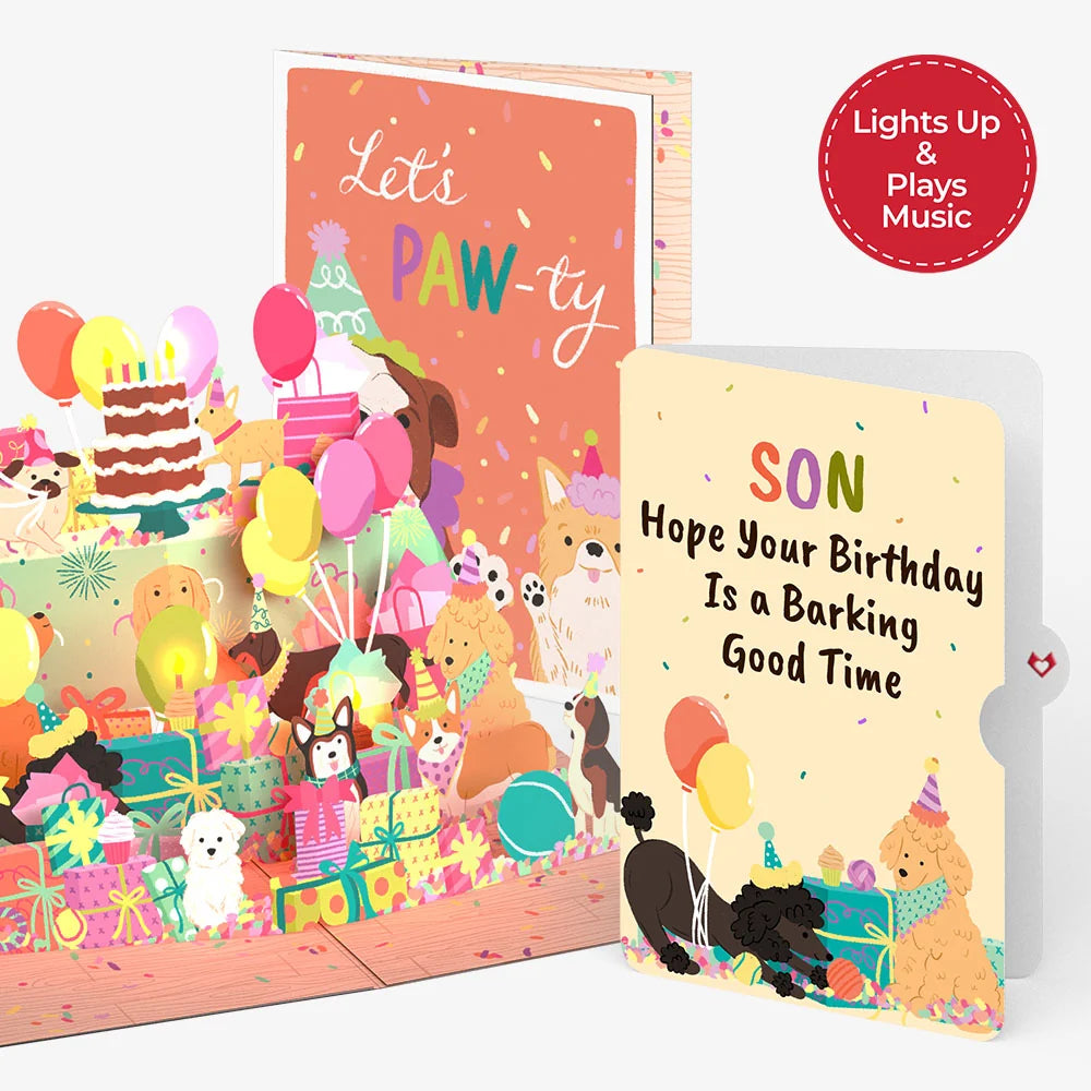 Birthday Pawty Pups Music and Lights Pop-Up Card and Sentiment Set for Son
