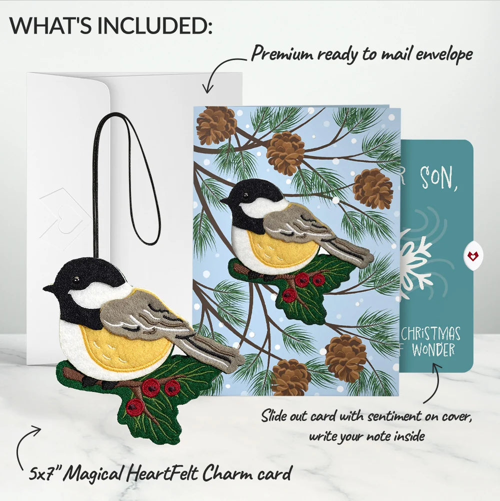 Winter Chickadee HeartFelt Charm Card™ and Snowflake Christmas Sentiment Set for Son