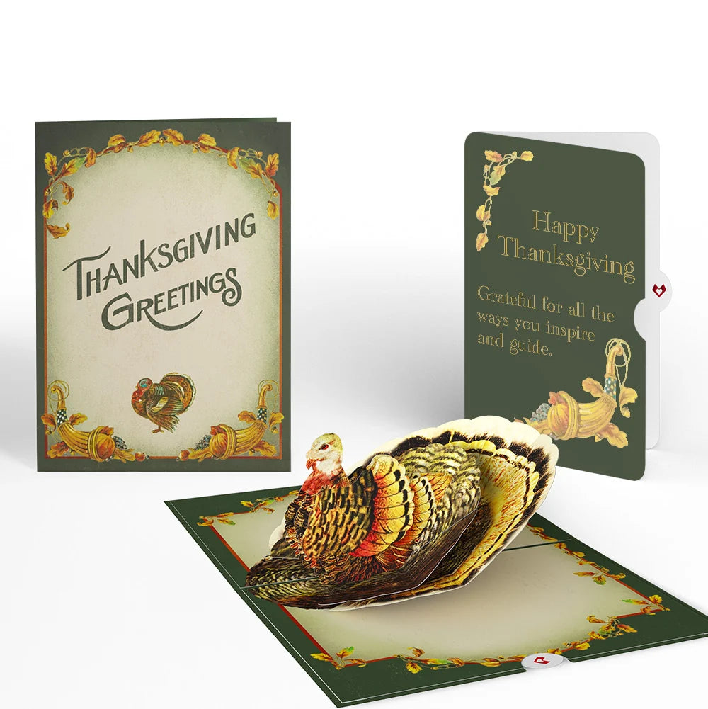 Thanksgiving Greetings Vintage Turkey Pop-Up Card and Sentiment Set for Teacher