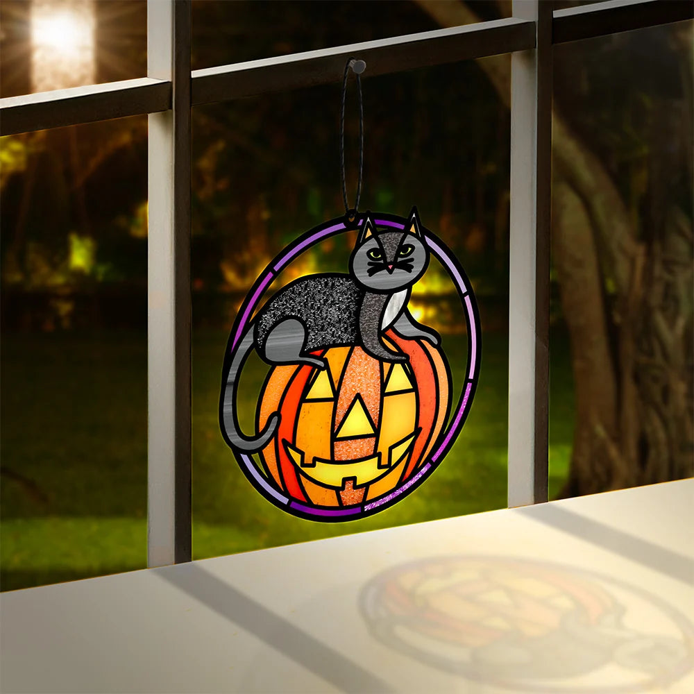 Spooky Vibes Halloween Cat Suncatcher Card