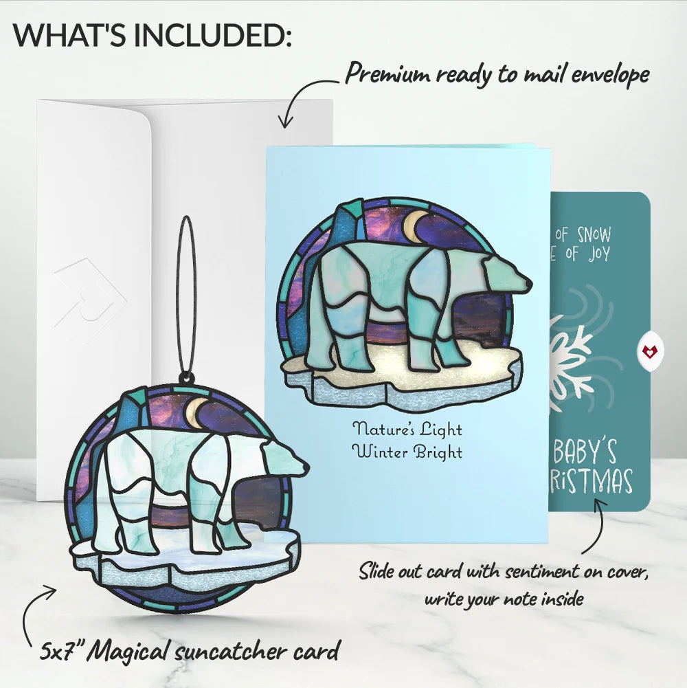 Nature's Light Polar Bear First Christmas Suncatcher Card and Sentiment Set for Baby