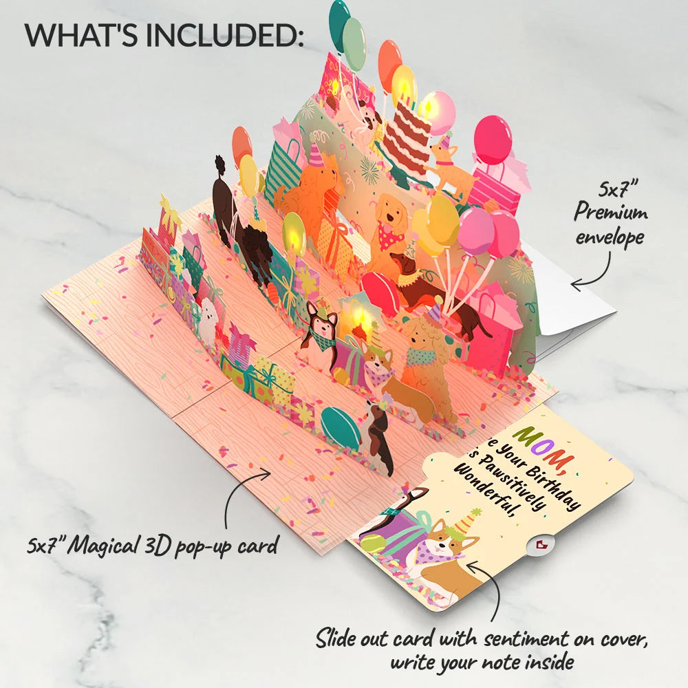 Birthday Pawty Pups Music and Lights Pop-Up Card and Sentiment Set for Mom