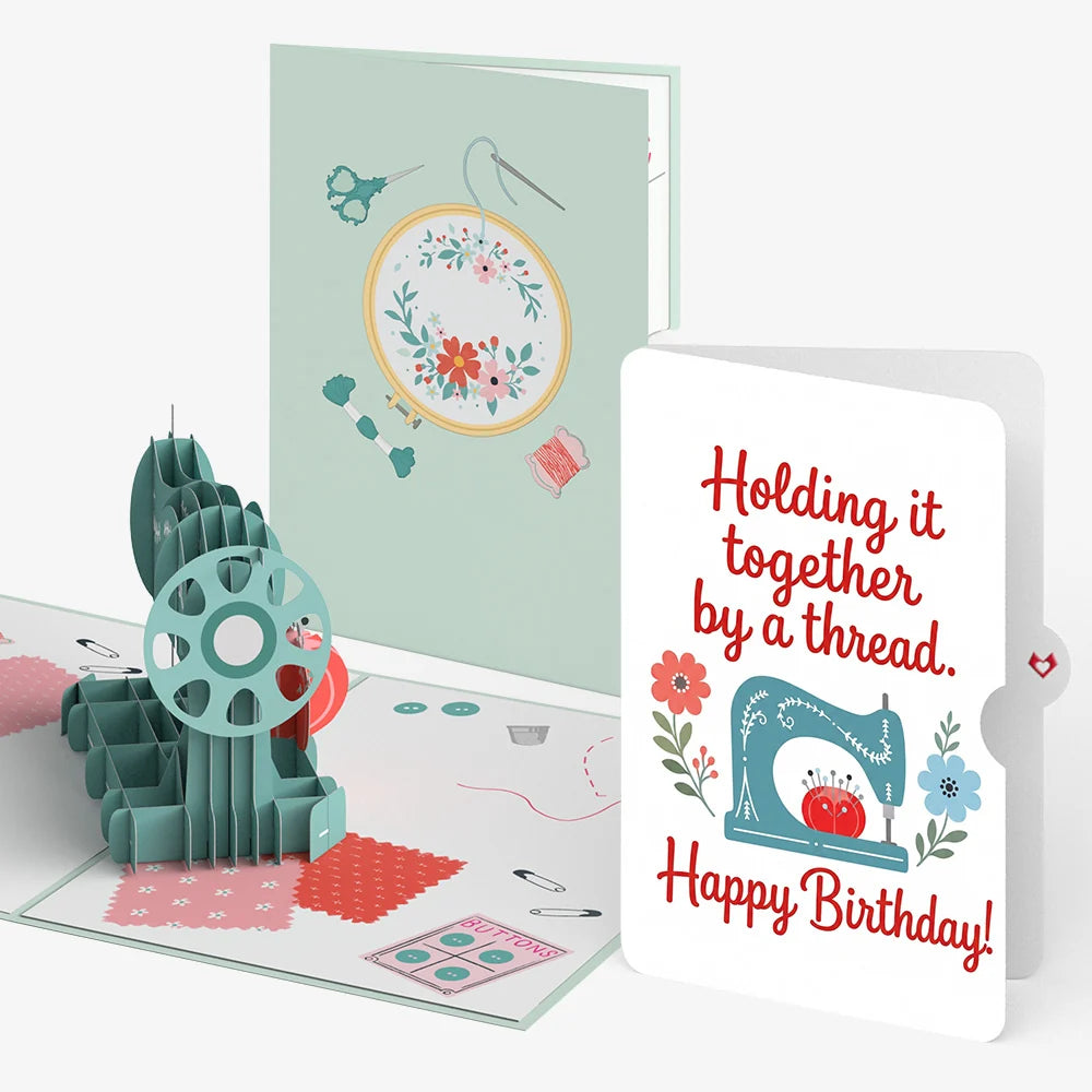 Classic Sewing Machine Birthday Pop-Up Card and Holding It Together Sentiment Set
