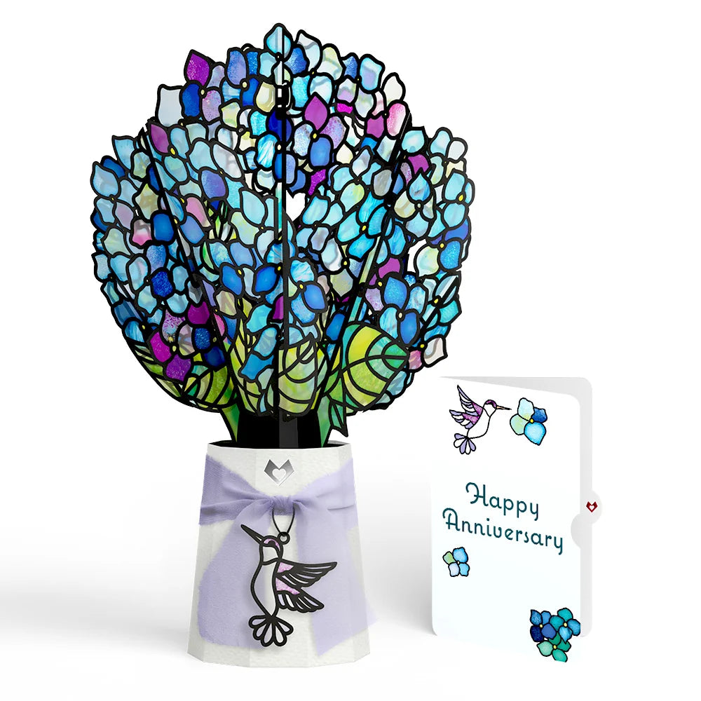 Sunlit Hydrangeas Anniversary Suncatcher Bouquet and Sentiment Set