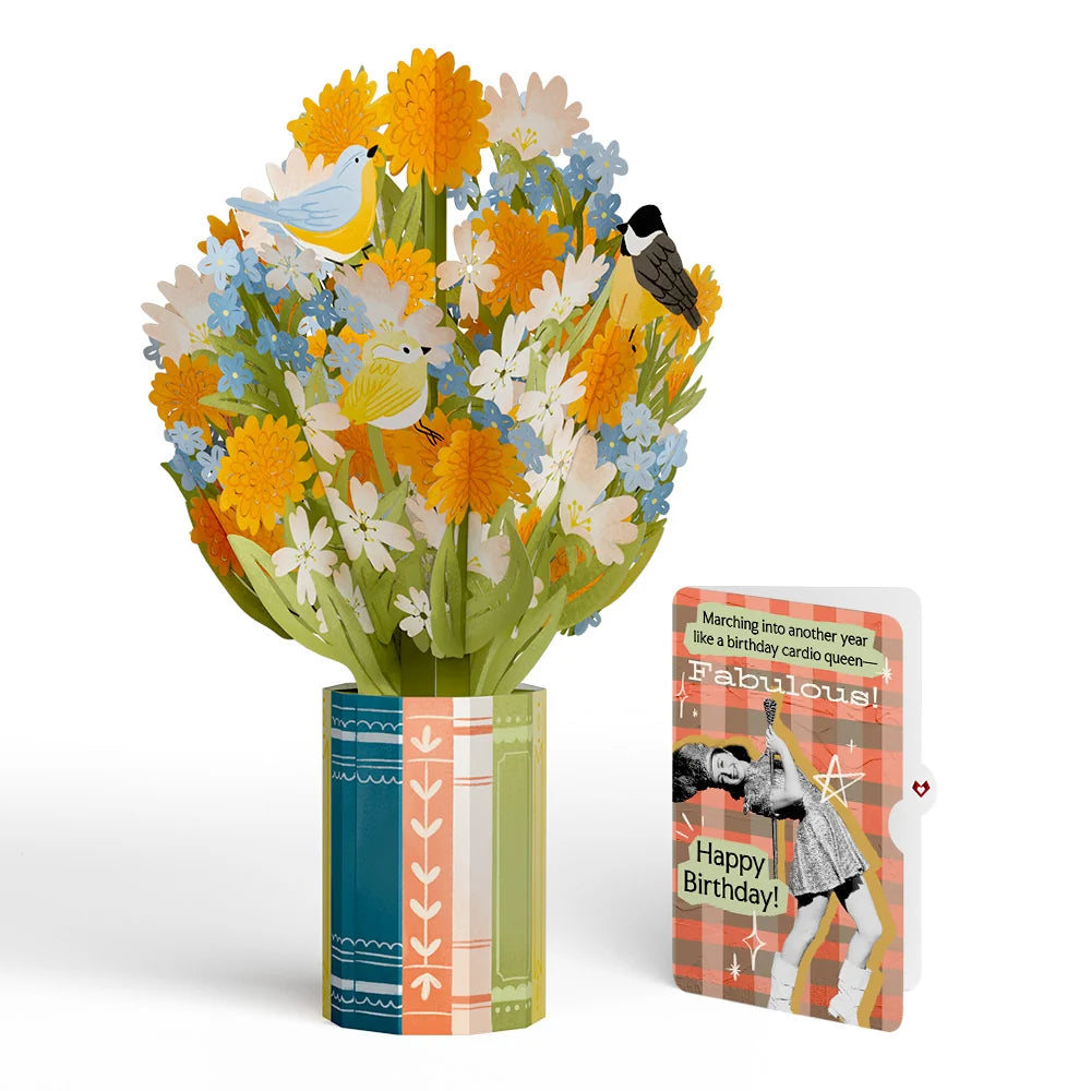 Spring Joy Birthday Bouquet and Cardio Queen Sentiment Set