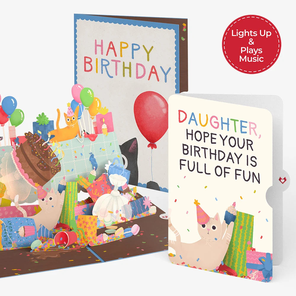 Birthday Cat-astrophe Music and Lights Pop-Up Card and Sentiment Set for Daughter