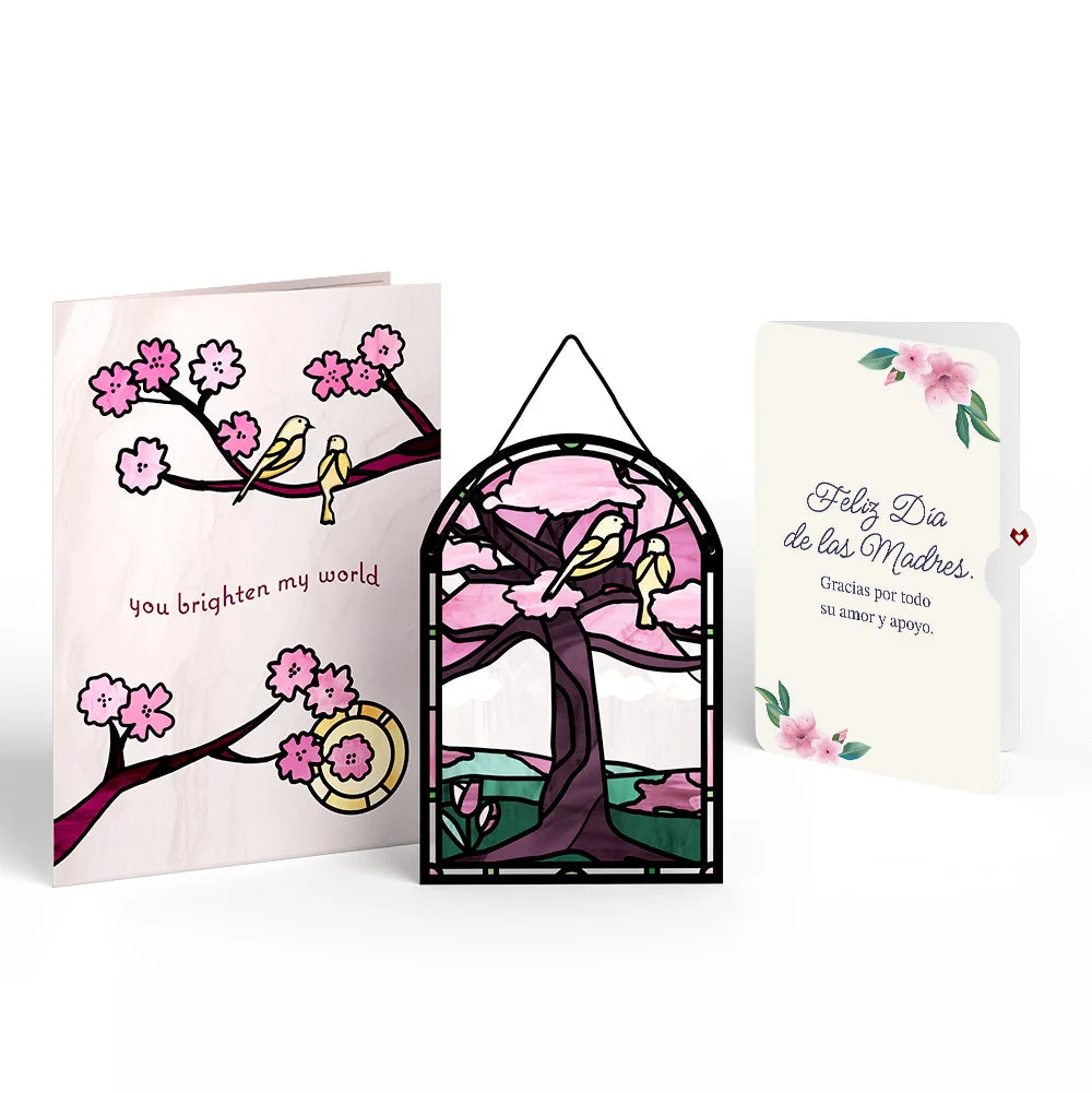 You Brighten My World Birds Mother's Day Suncatcher Card and Sentiment Set for Spanish Mom