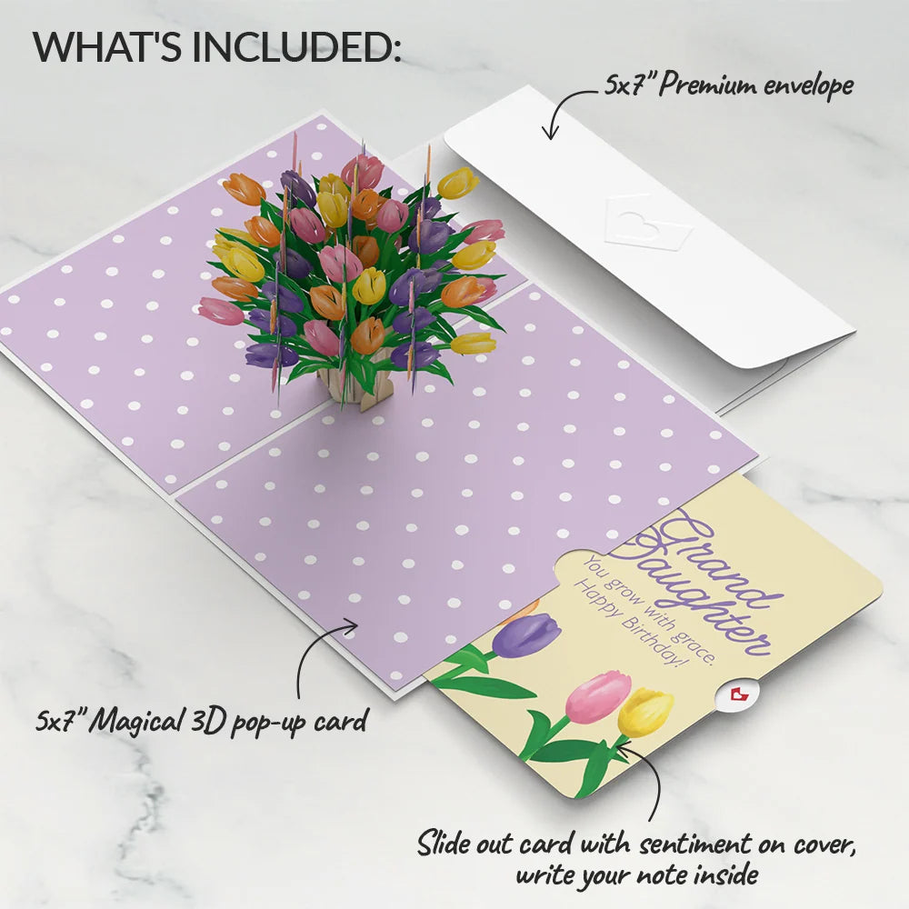 Tulips Birthday Pop-Up Card and Sentiment Set for Granddaughter