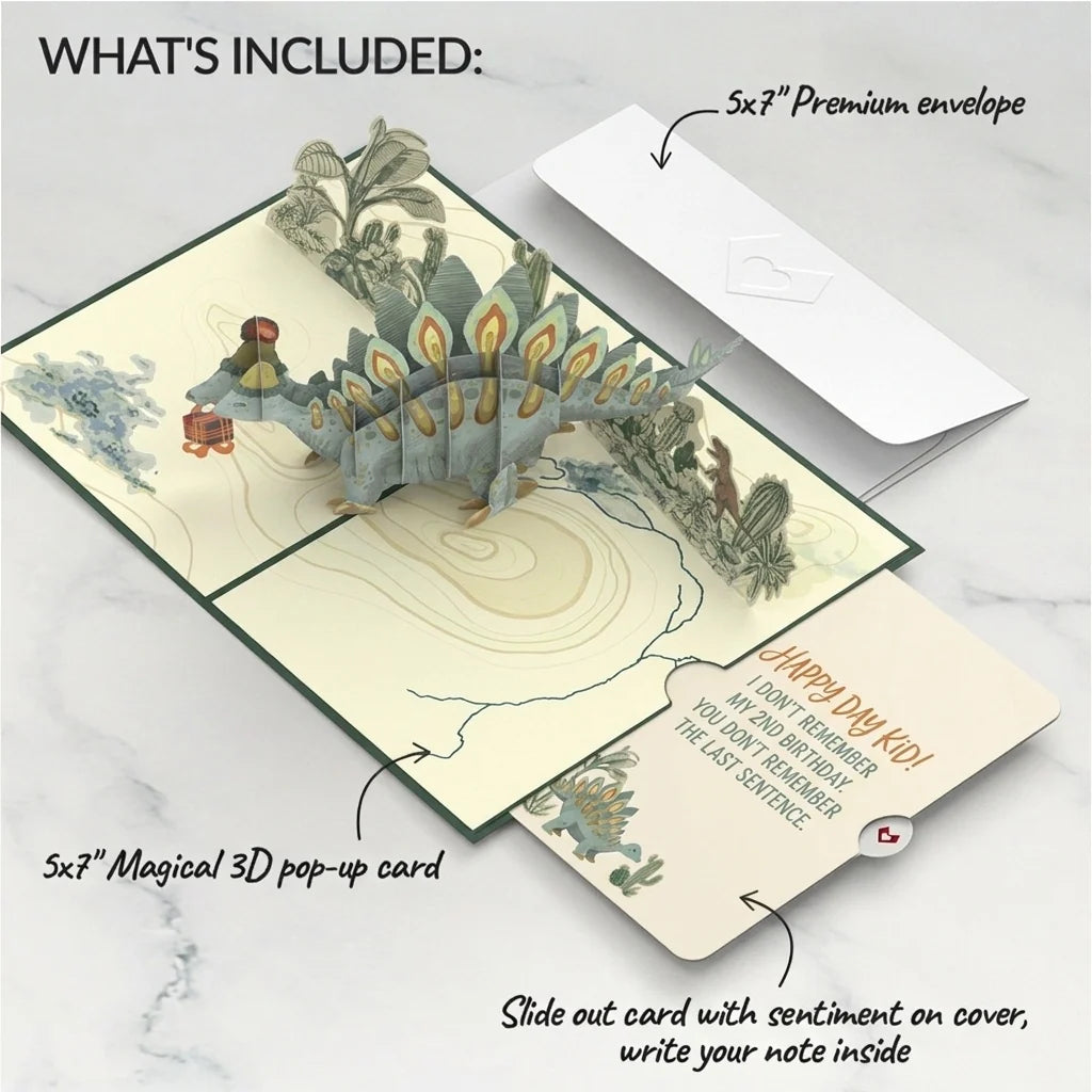 Stegosaurus Birthday Pop-Up Card and Last Sentence Forgotten Sentiment Set for Kid