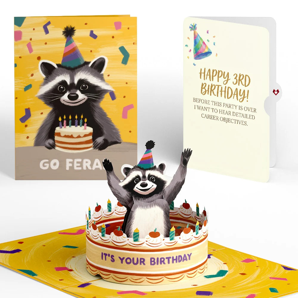 Go Feral Raccoon 3rd Birthday Pop-Up Card and Career Objectives Sentiment Set