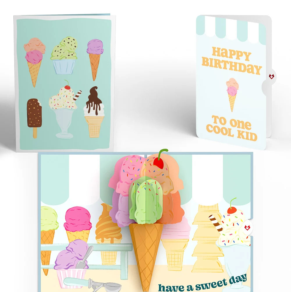 Sweet Day Ice Cream Birthday Pop-Up Card and Sentiment Set for Kid