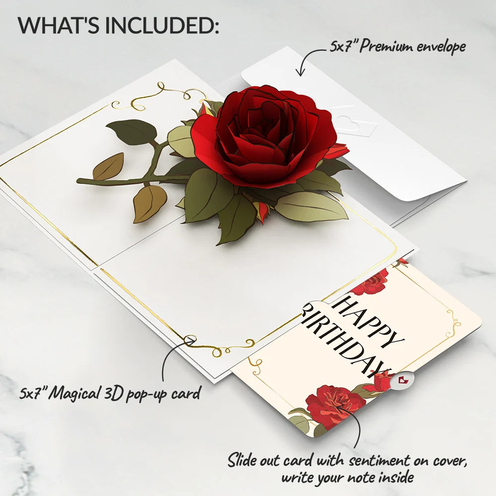 Elegant Red Rose Birthday Pop-Up Card and Sentiment Set