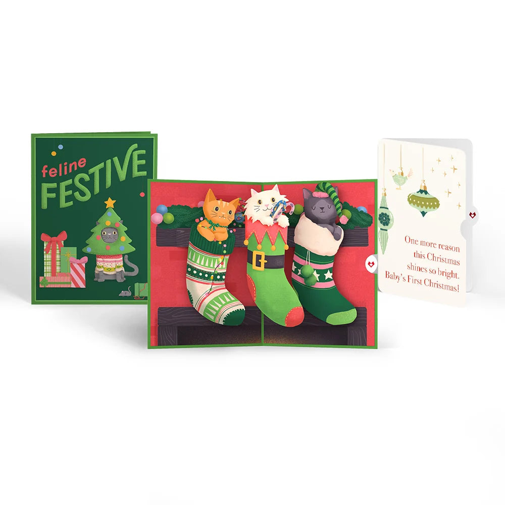 Christmas Cat Stockings Pop-Up Card and Sentiment Set for Baby
