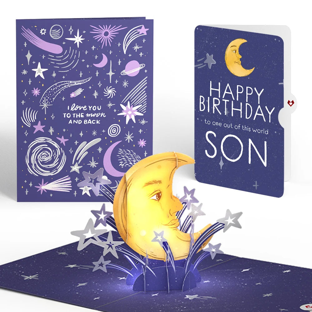 Love You to the Moon and Back Birthday Light-Up Pop-Up Card and Sentiment Set for Son